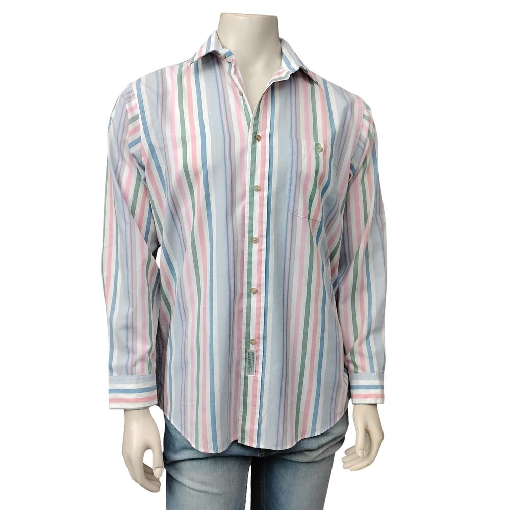 Vintage Four Winds Button Down Shirt Men Size Medium Striped Pastel Long Sleeve